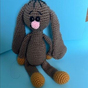 Handcrafted Brown Bunny Doll with Pink Nose